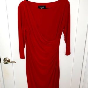 Red wrap detail office dress midi